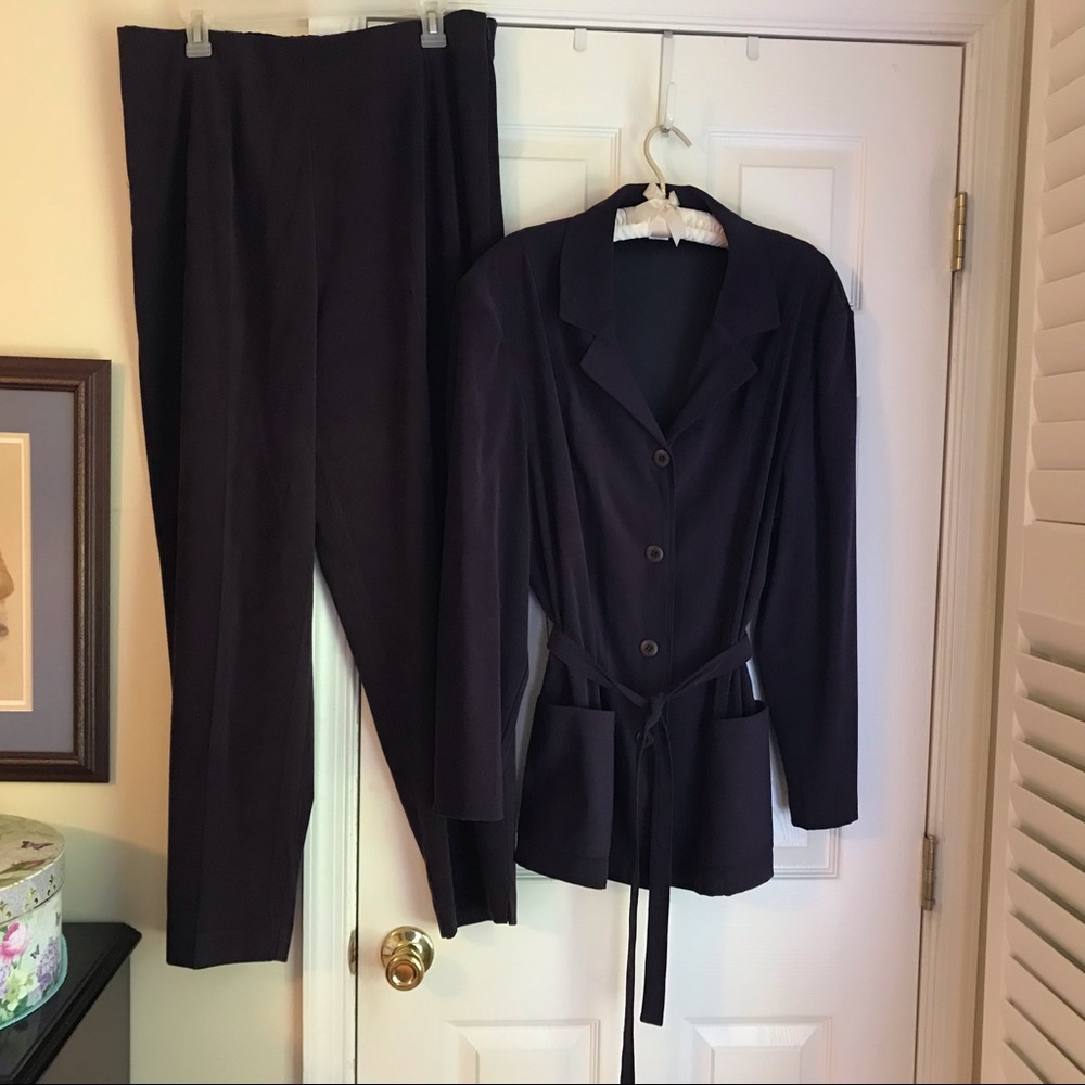 Belted dark purple pantsuit